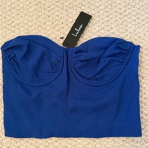 Lulu's Vibrant Blue Mesh-Trim Top
